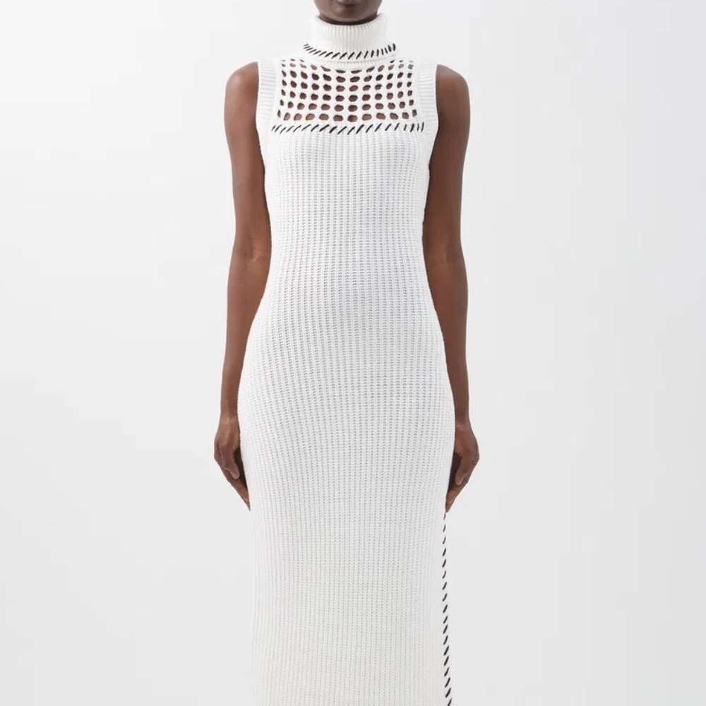 Staud White Knit Dress with Contrast Stitch Size XL